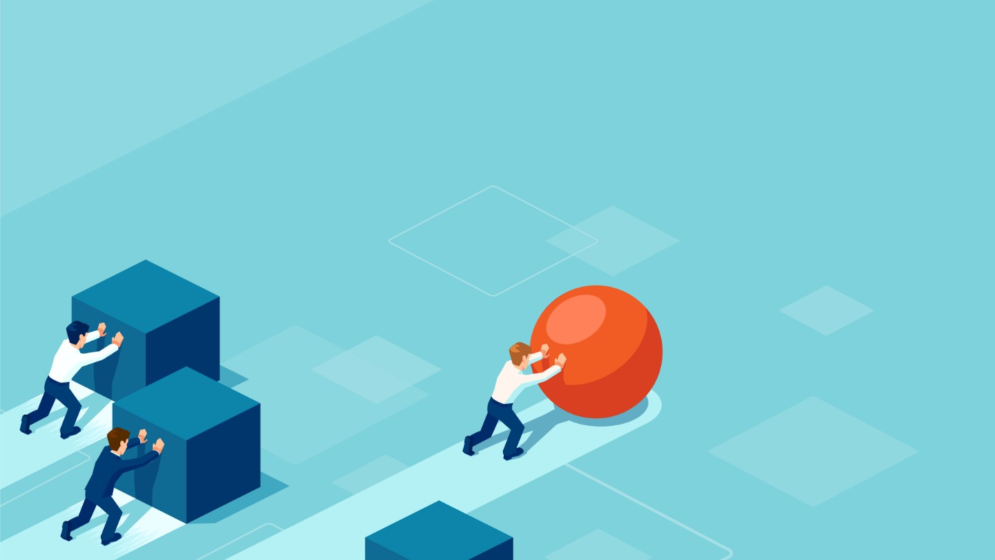 16-tech-leaders-share-their-favorite-time-savers-and-productivity-hacks Cartoon workers struggling to push cubes, another cartoon working rolling a sphere more efficiently