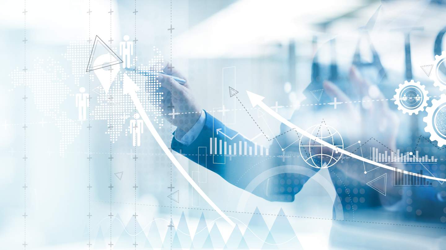 2021-state-of-custom-software-delivery-survey-webinar Man using graphs and charts to create custom software delivery report