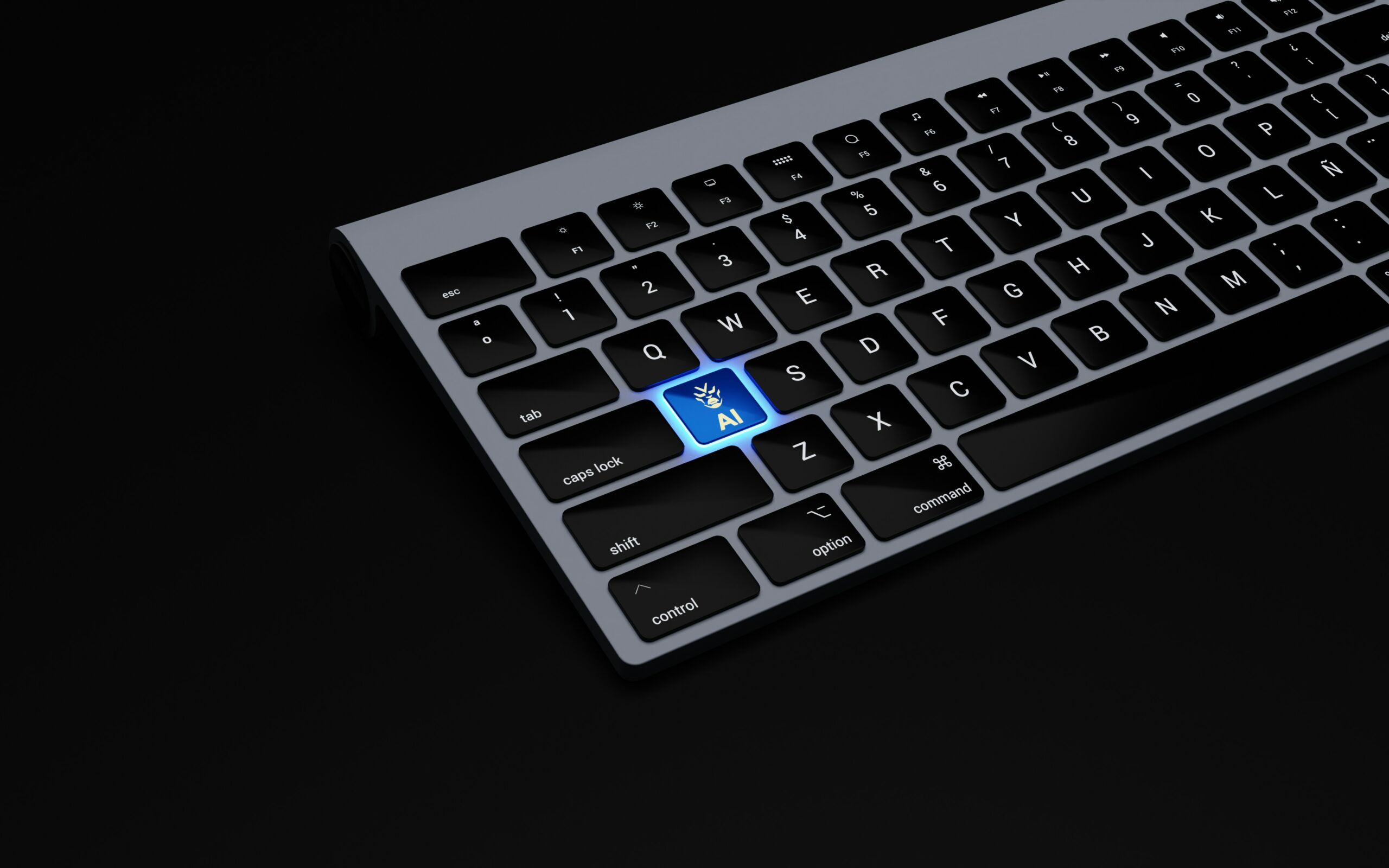 AI key lit up on computer keyboard