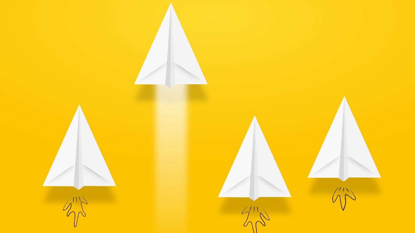 boost-productivity-with-these-14-low-cost-high-impact-tech-initiatives Four paper planes with the second one launching off.