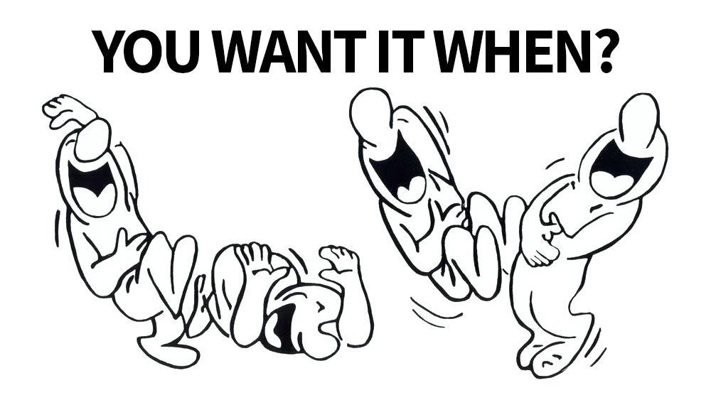 How to Foster Buy-In From Your CTO to Contract Out Your Mobile Development Drawn characters laughing about deadline set